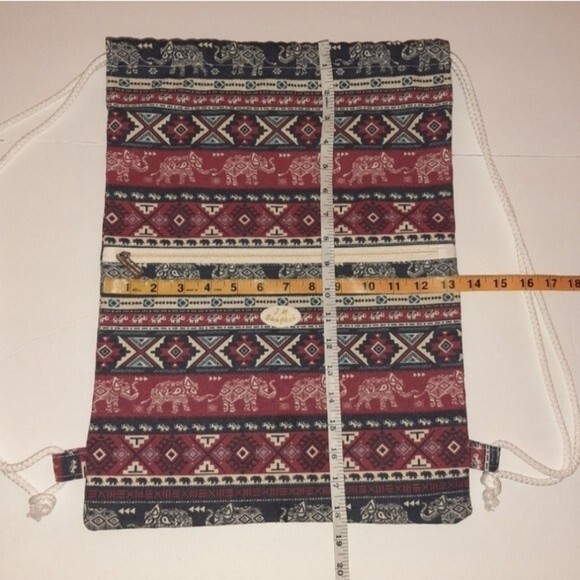 J.M. Bangkok Canvas Backpack Drawstring Gym Bag Ethnic Bohemian w/zip Pocket - Picture 8 of 11
